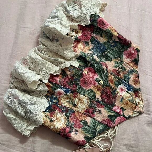Lacemade Tops - Lacemade Lace & Floral Corset Top – Romantic Cottagecore Elegance